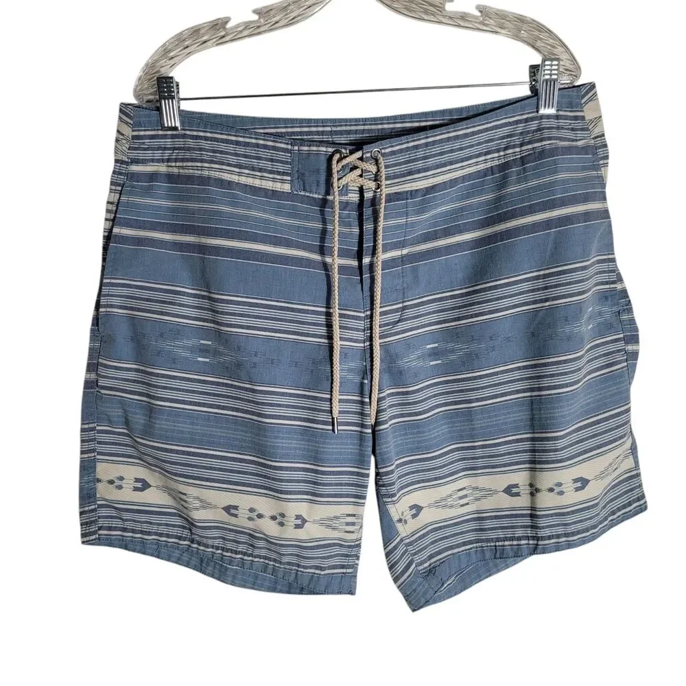 Faherty Board Shorts Men's Size 35 Blue Tribal Aztec Beach 7.5